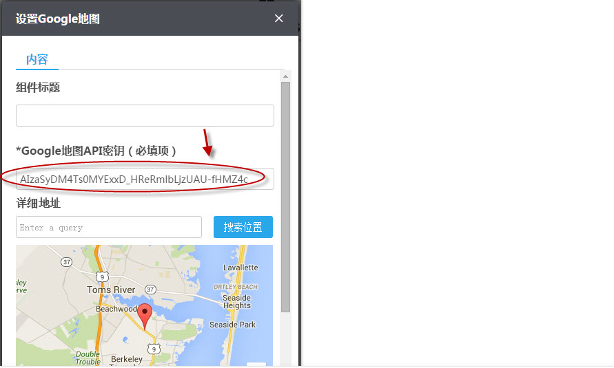 API密钥填入Google地图组件