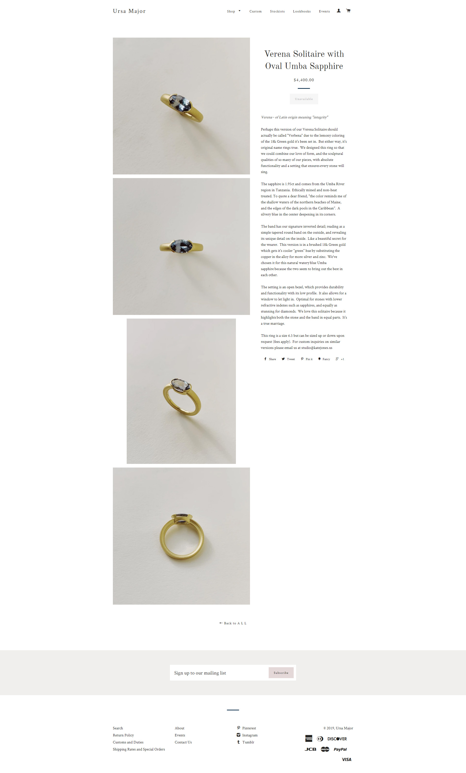 Verena Solitaire with Oval Umba Sapphire &ndash; Ursa Major