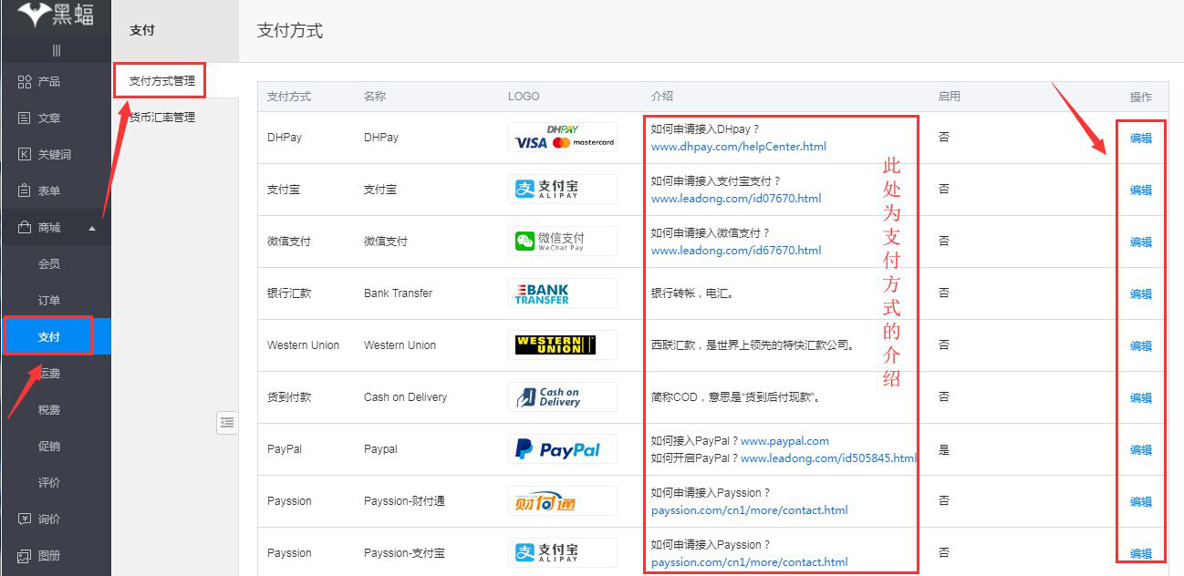 支付方式相关操作